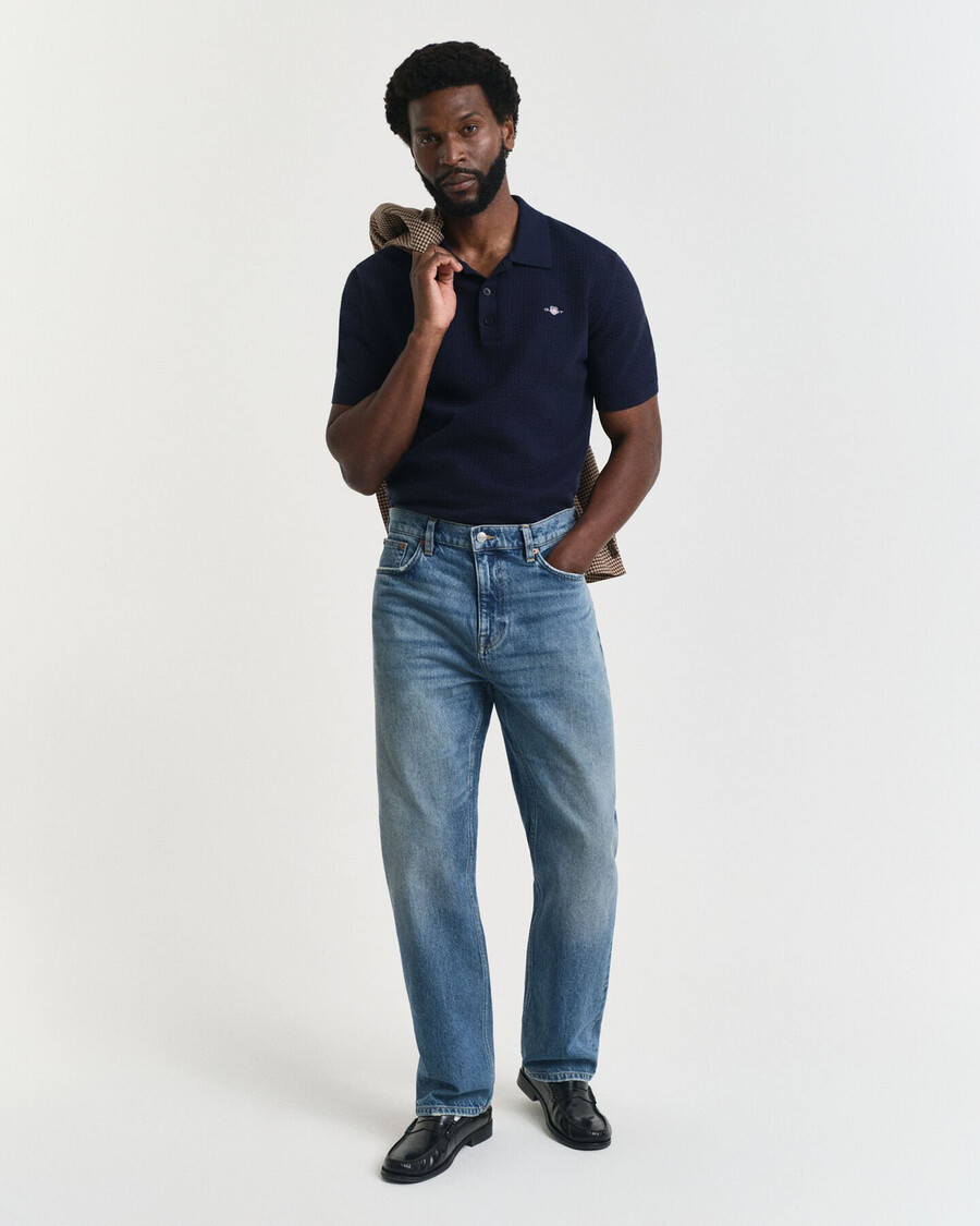 textured cotton polo shirt - evening blue