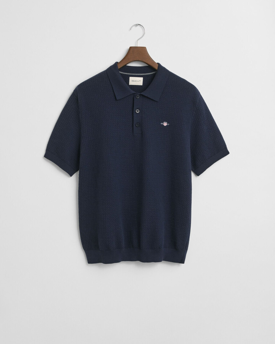textured cotton polo shirt - evening blue