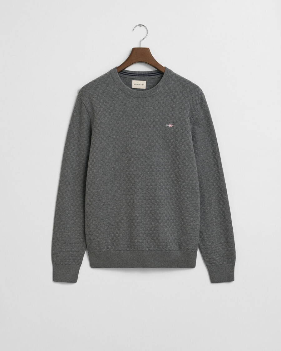 micro textured crew neck sweater - dark grey melange