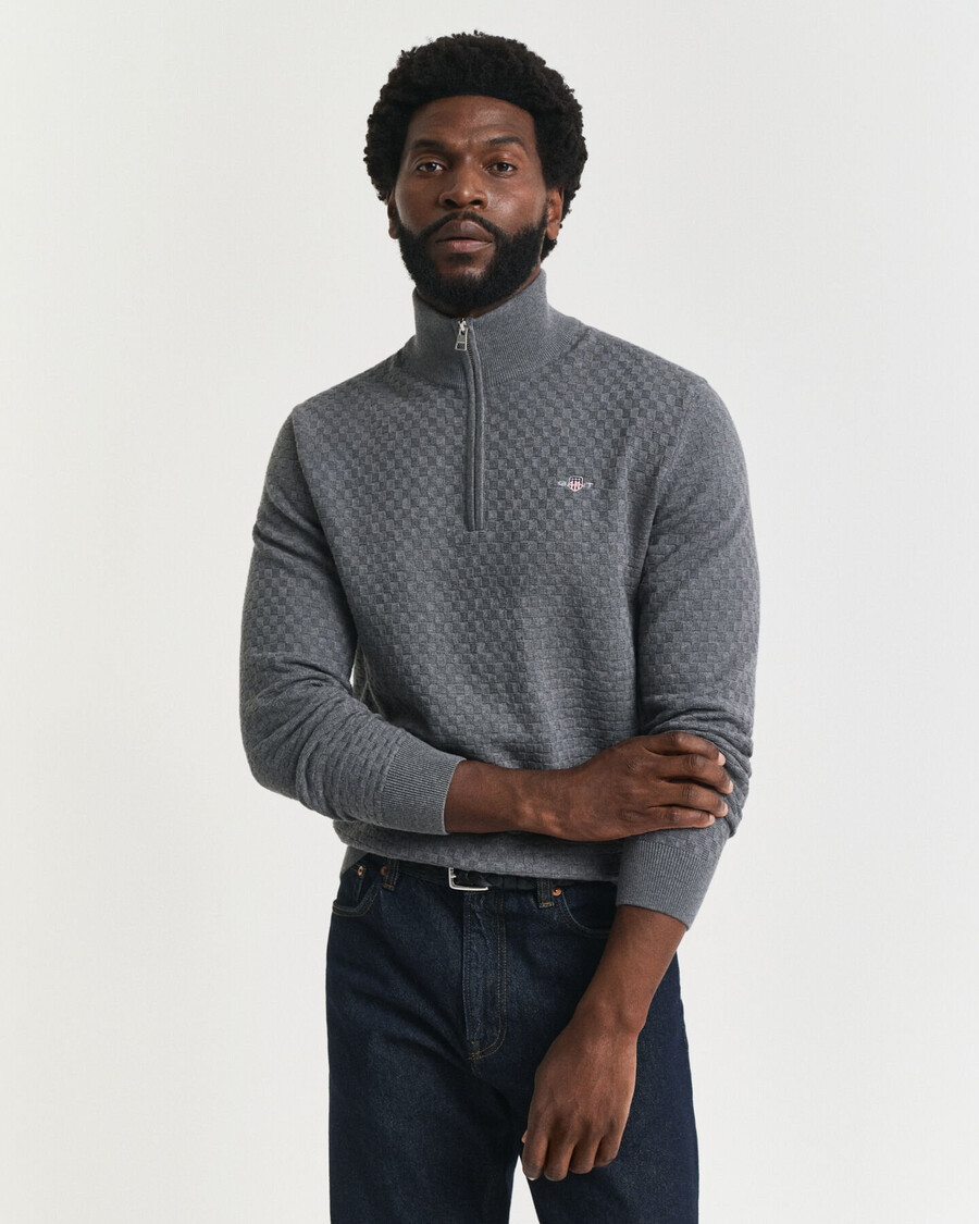 micro textured halfzip sweater - dark grey melange