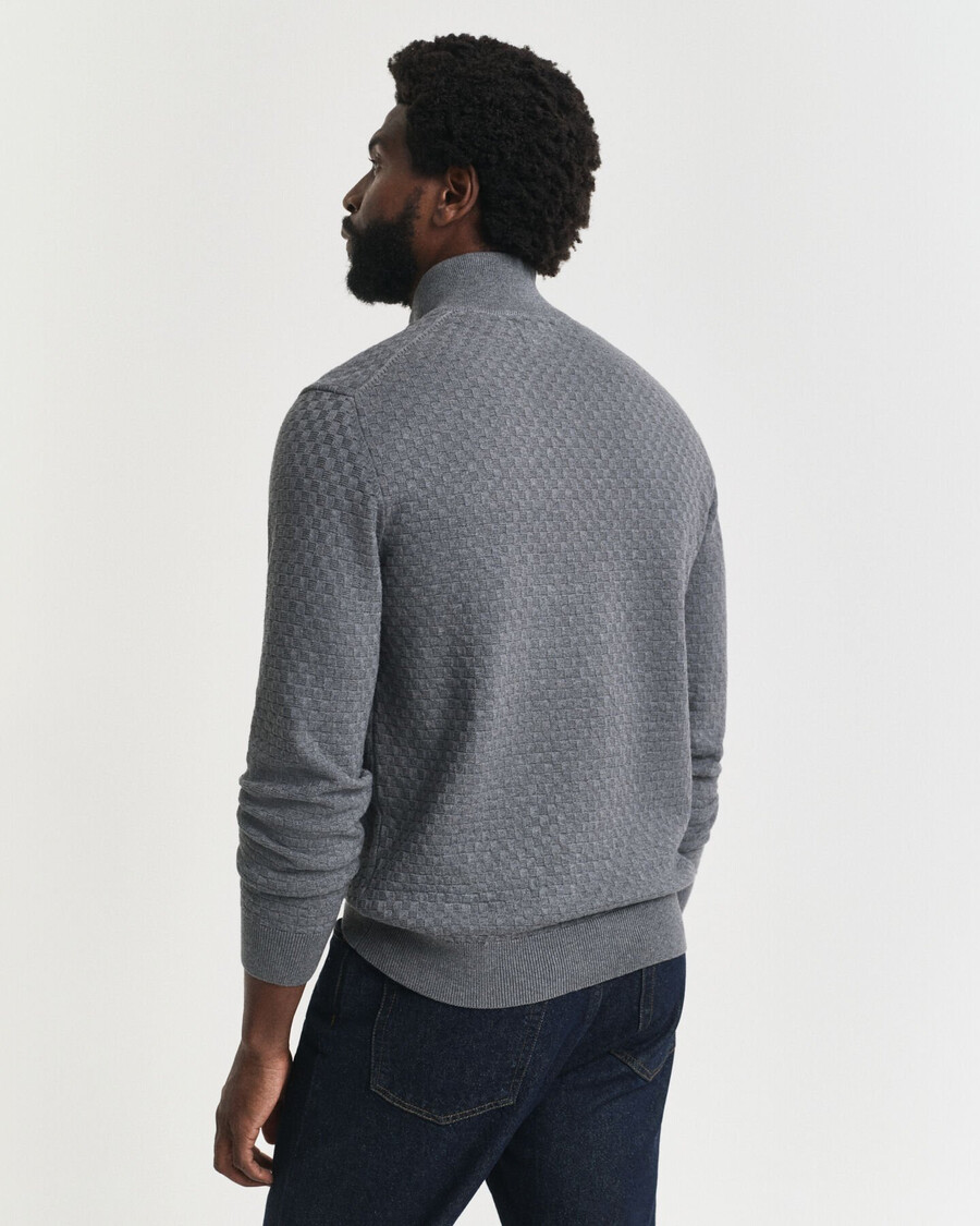 micro textured halfzip sweater - dark grey melange