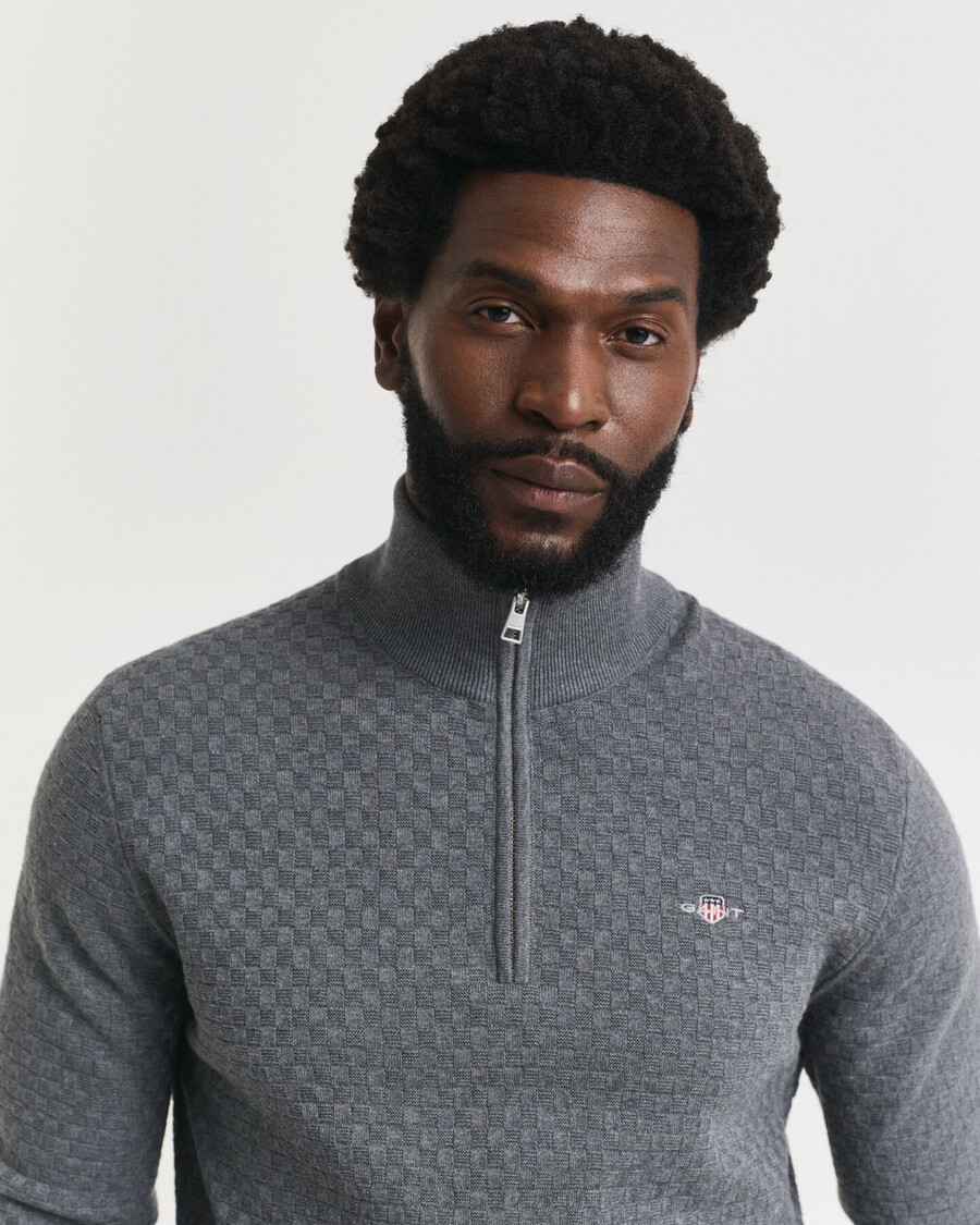 micro textured halfzip sweater - dark grey melange
