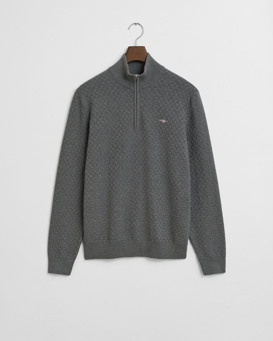 micro textured halfzip sweater - dark grey melange