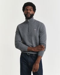 micro textured halfzip sweater - dark grey melange