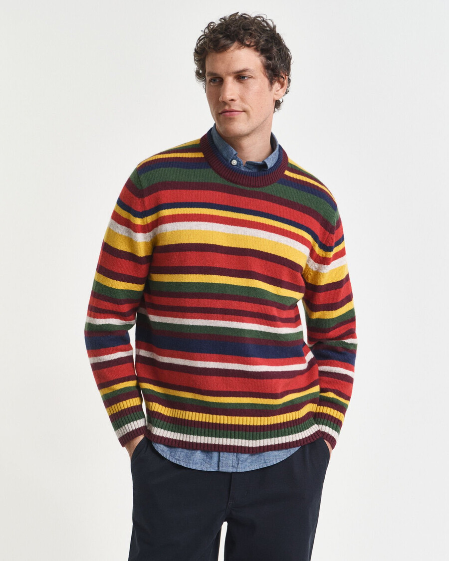 multicolored striped crew neck sweater - deep orange