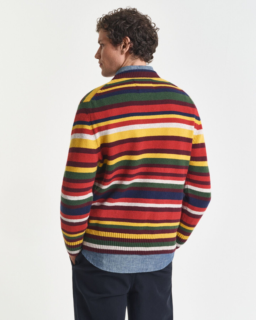 multicolored striped crew neck sweater - deep orange
