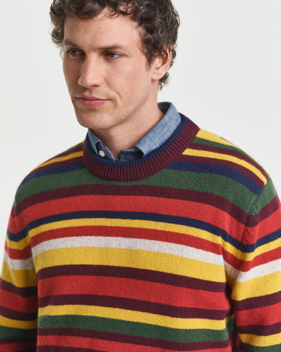 multicolored striped crew neck sweater - deep orange