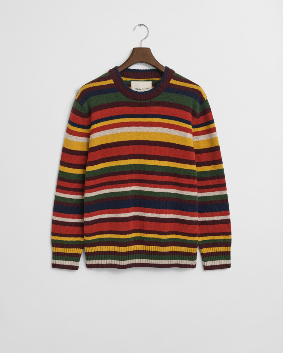 multicolored striped crew neck sweater - deep orange