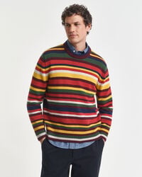 multicolored striped crew neck sweater - deep orange