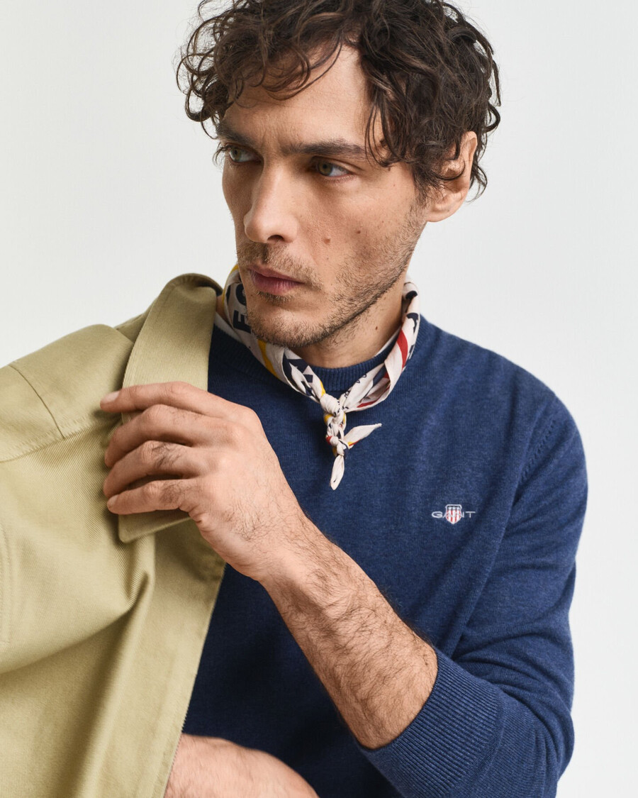 classic cotton crew neck sweater - dk jeansblue melange