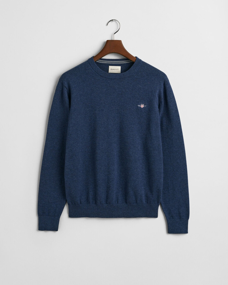 classic cotton crew neck sweater - dk jeansblue melange
