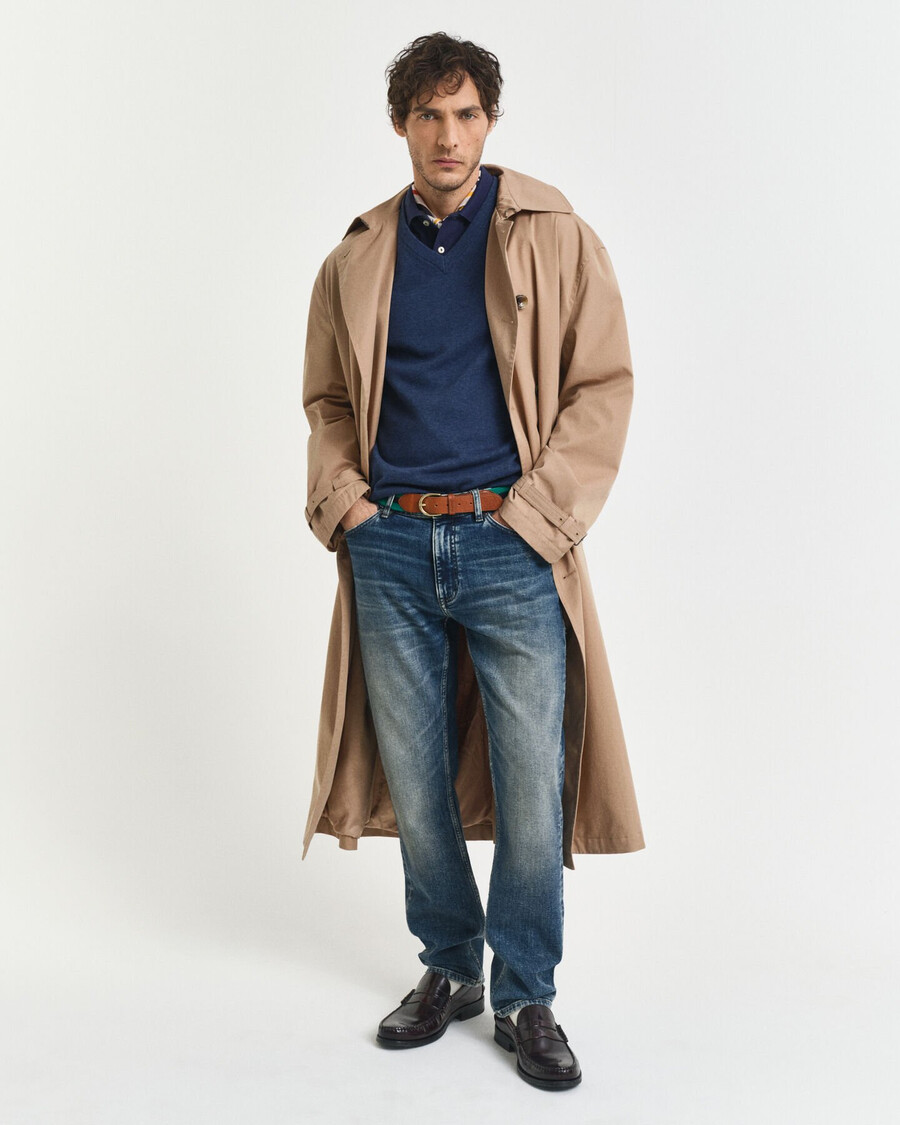 classic cotton vneck sweater - dk jeansblue melange