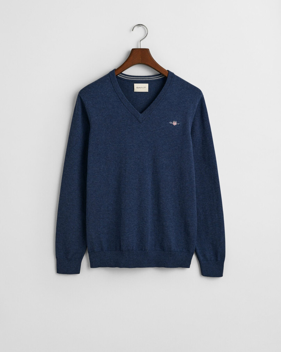 classic cotton vneck sweater - dk jeansblue melange