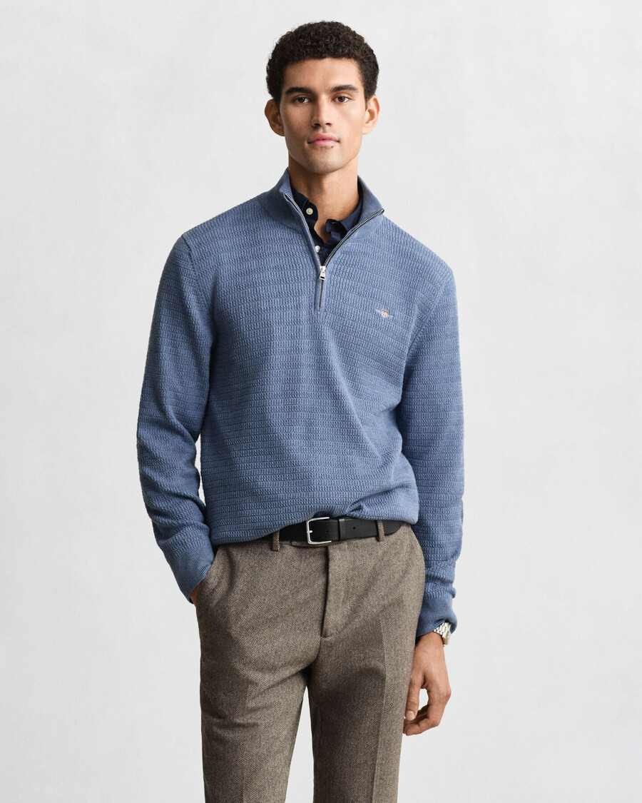 mini cable knit halfzip sweater - denim blue melange