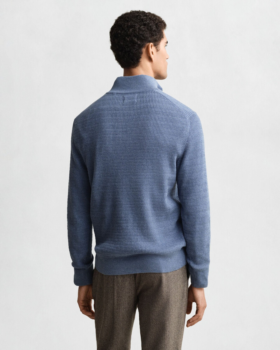 mini cable knit halfzip sweater - denim blue melange