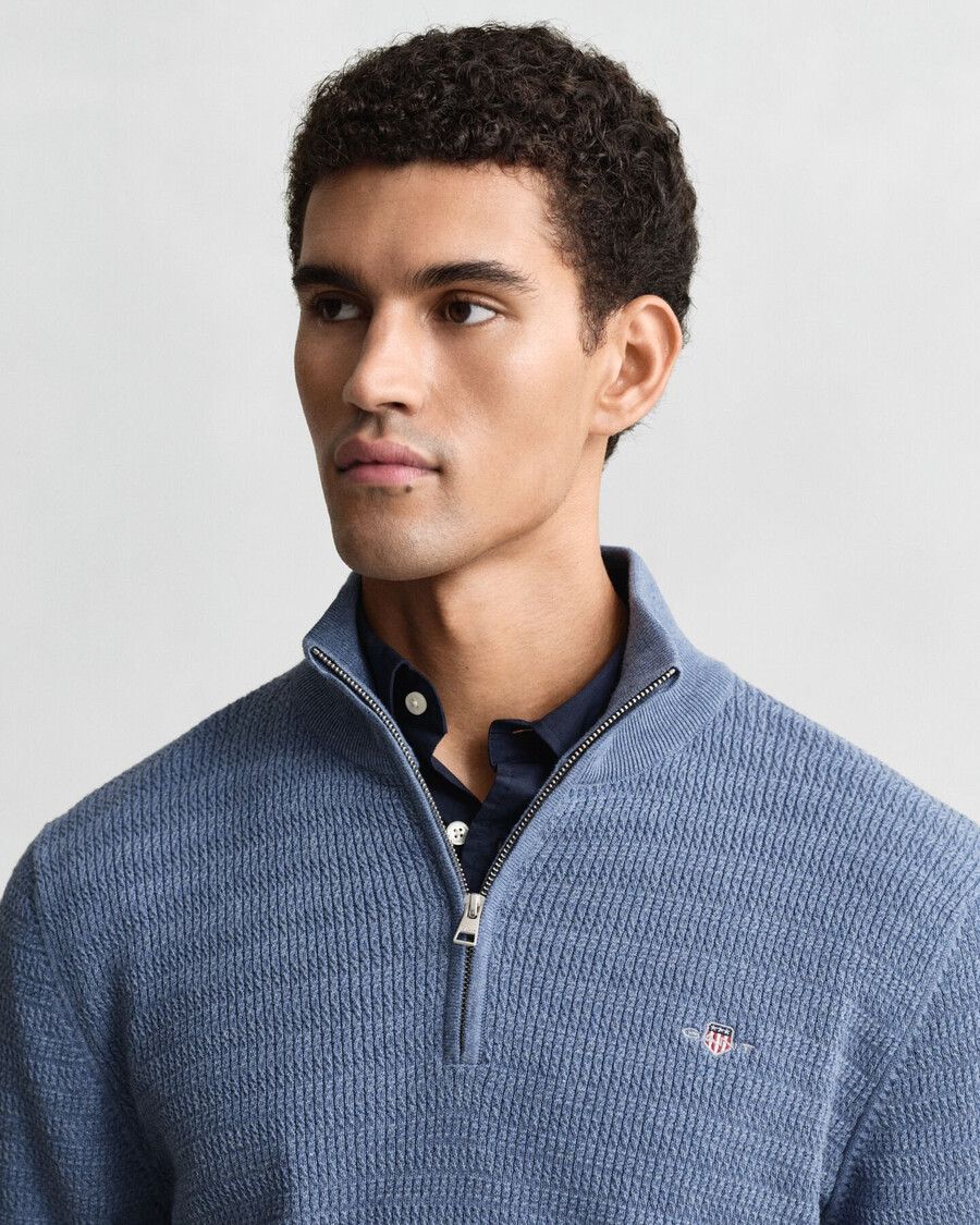 mini cable knit halfzip sweater - denim blue melange