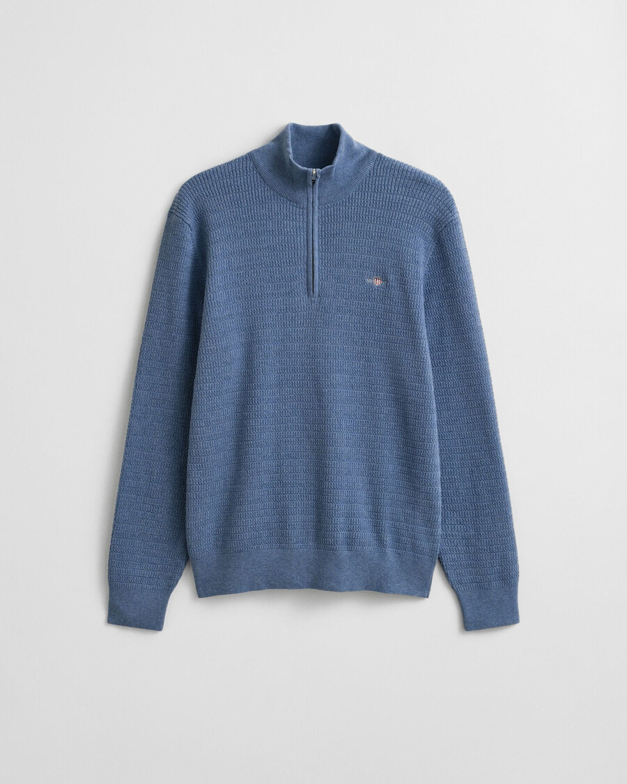 mini cable knit halfzip sweater - denim blue melange