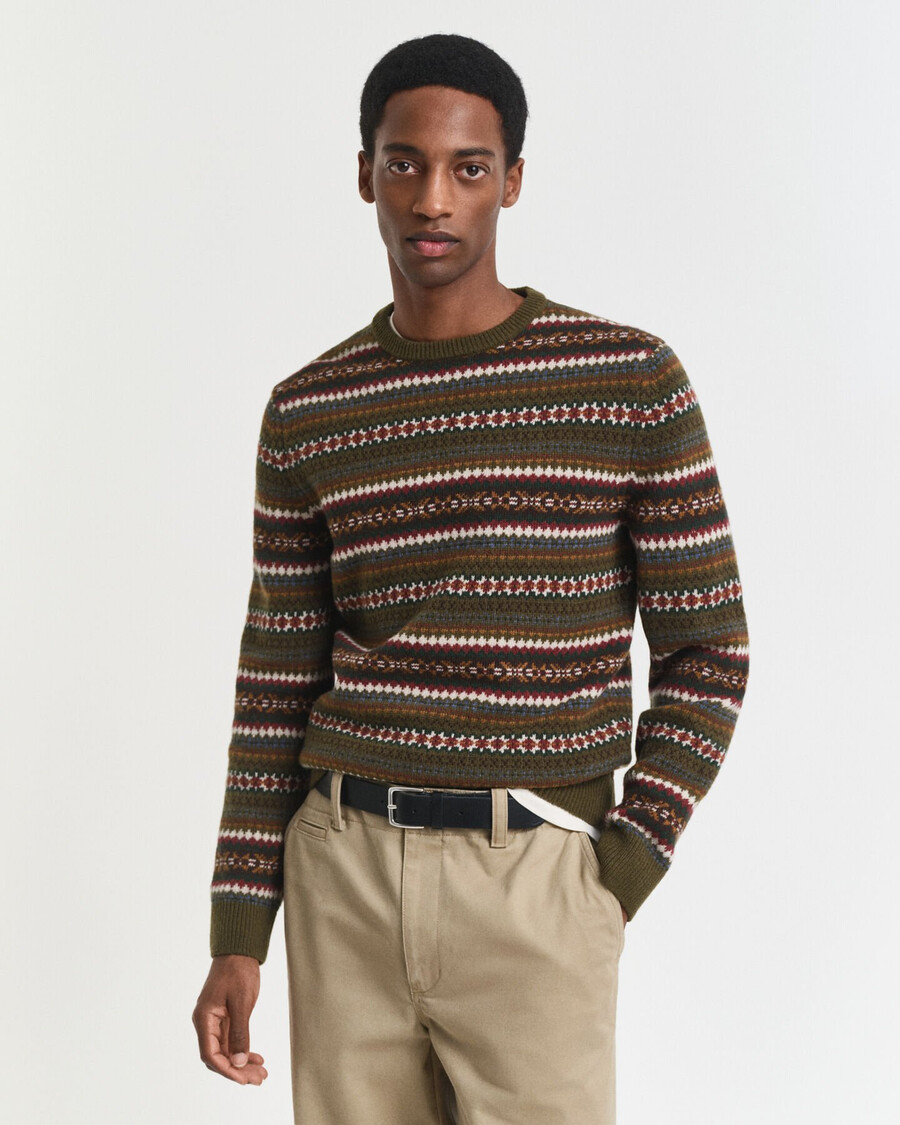 fair isle crew neck sweater - country green