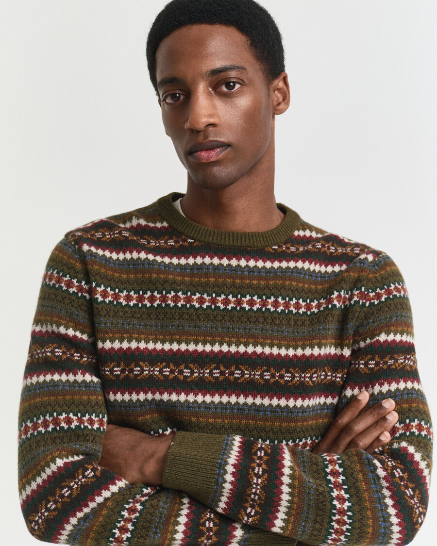 fair isle crew neck sweater - country green