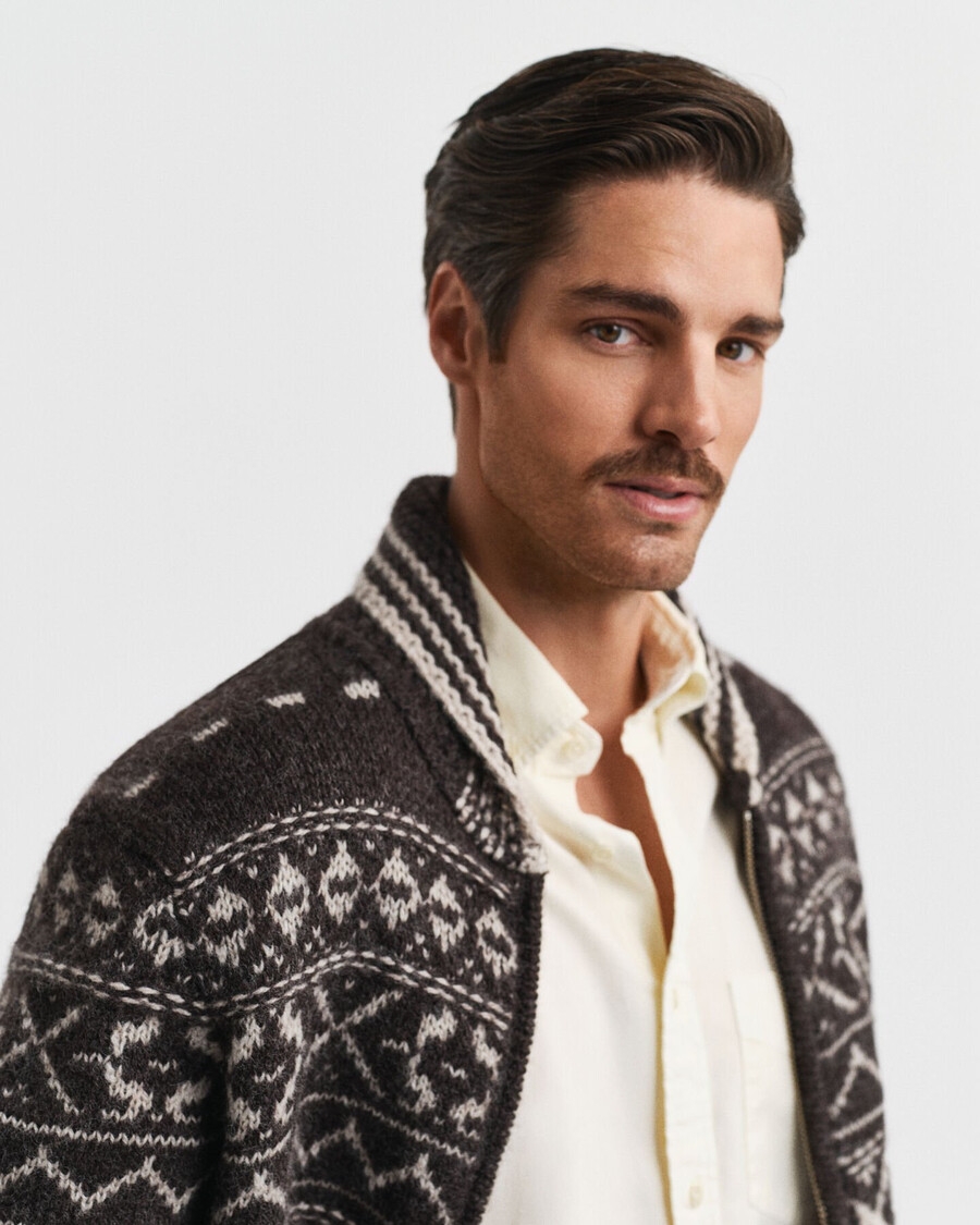 jacquard cardigan - brown melange