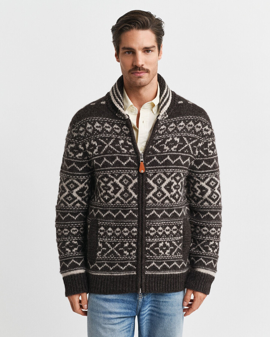 jacquard cardigan - brown melange