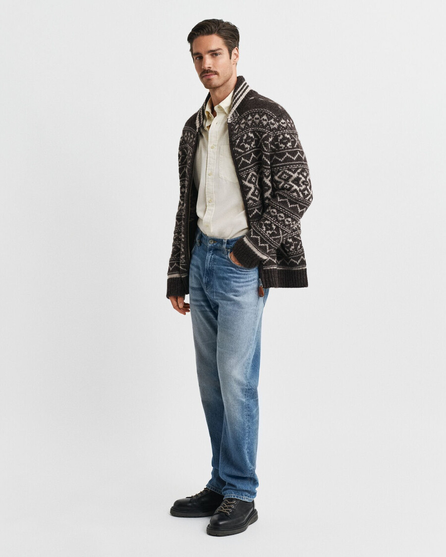 jacquard cardigan - brown melange