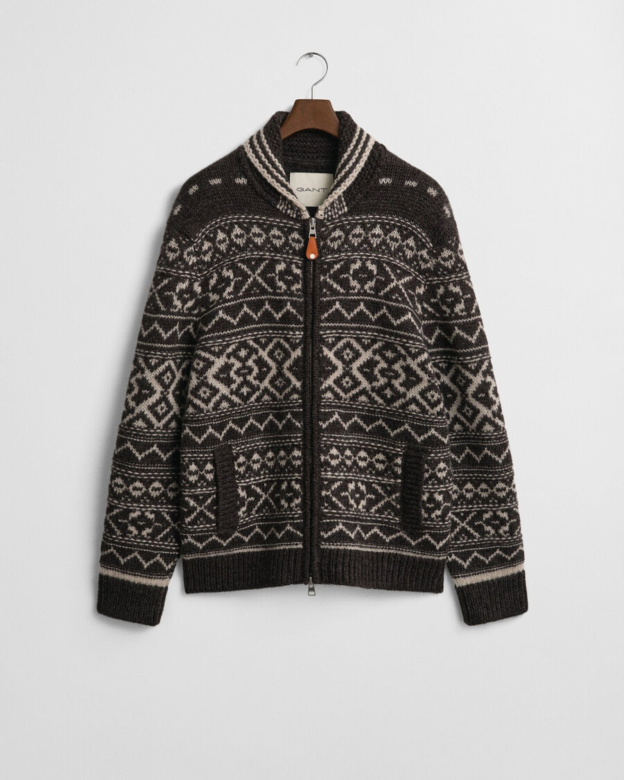 jacquard cardigan - brown melange