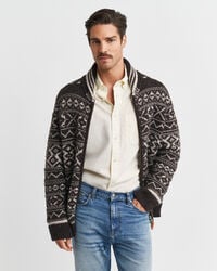 jacquard cardigan - brown melange