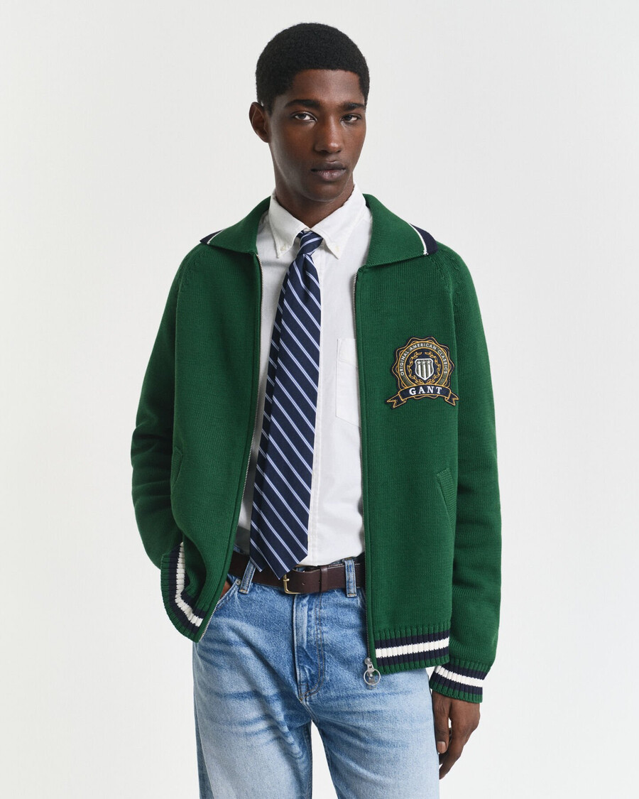 1949 graphic zipped cardigan - forest green