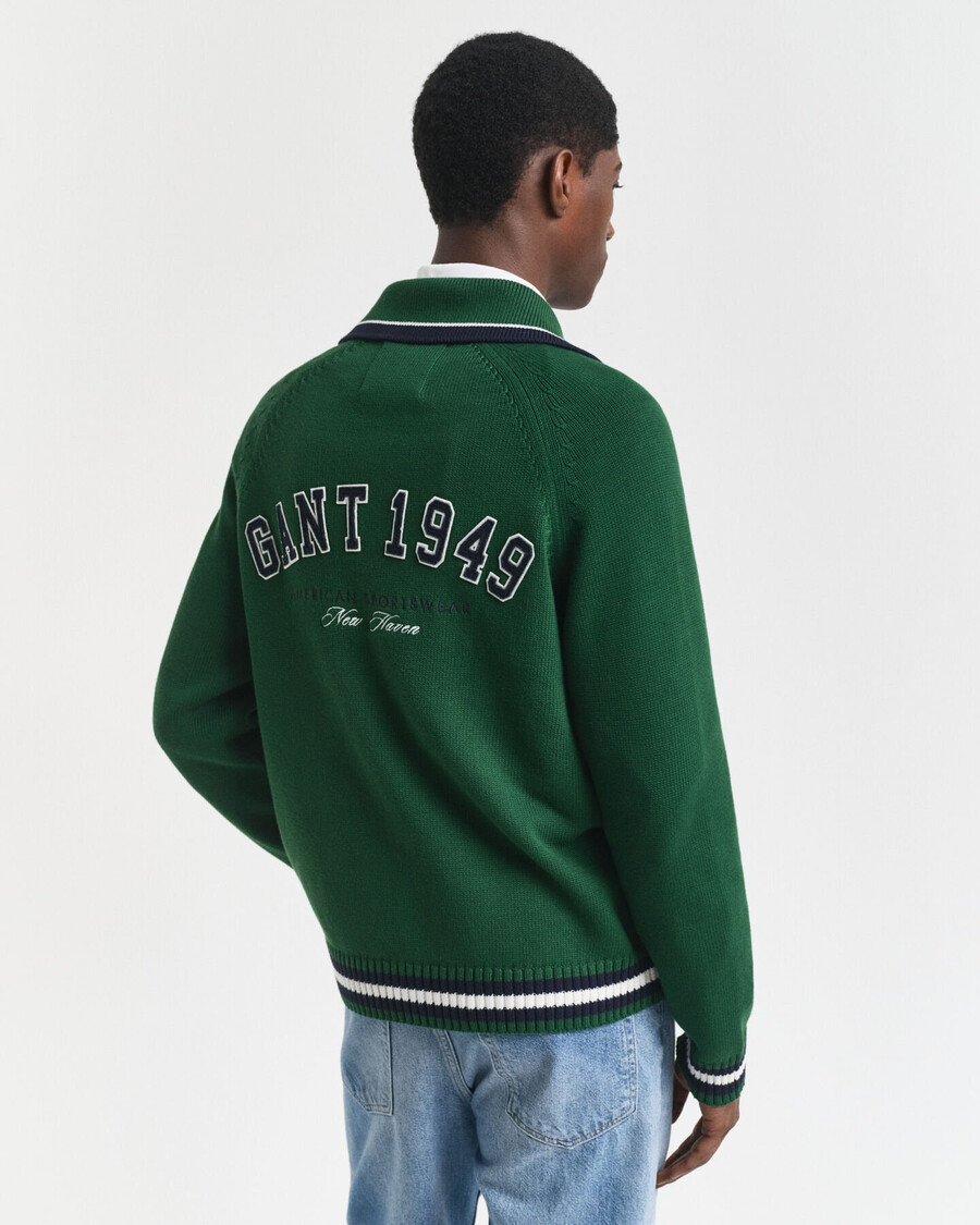 1949 graphic zipped cardigan - forest green