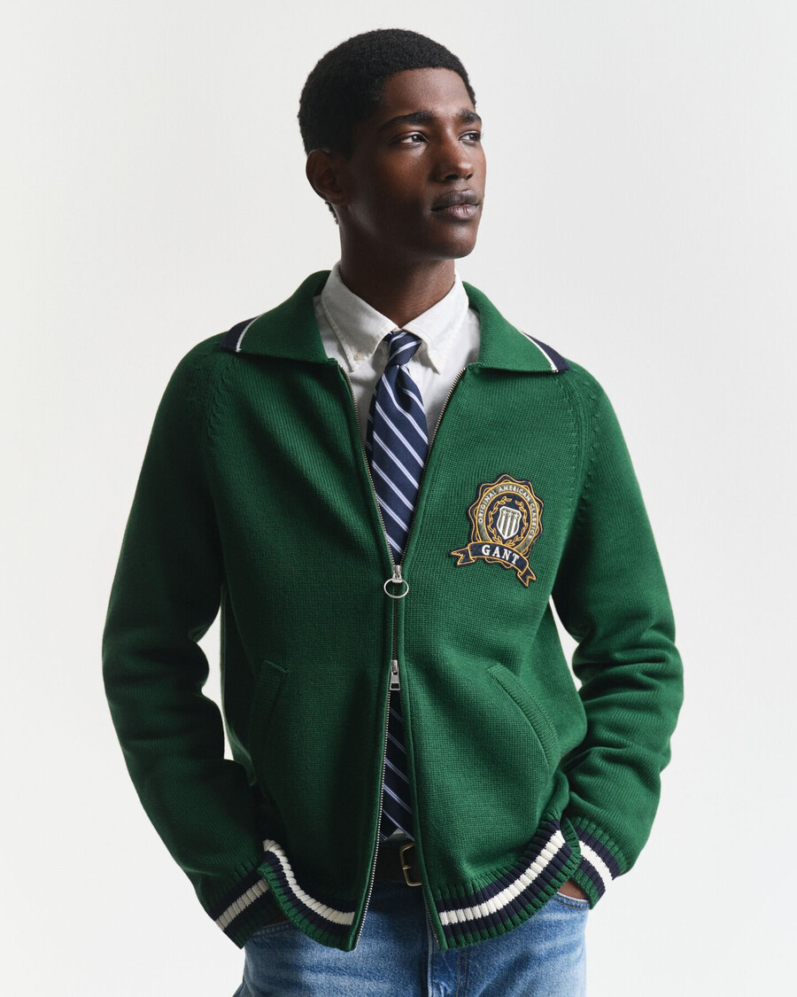 1949 graphic zipped cardigan - forest green