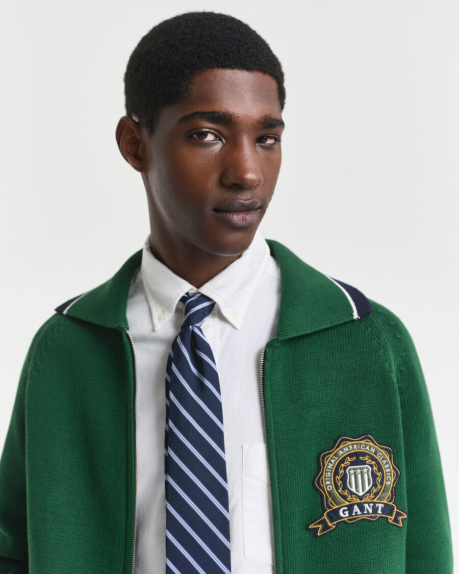 1949 graphic zipped cardigan - forest green
