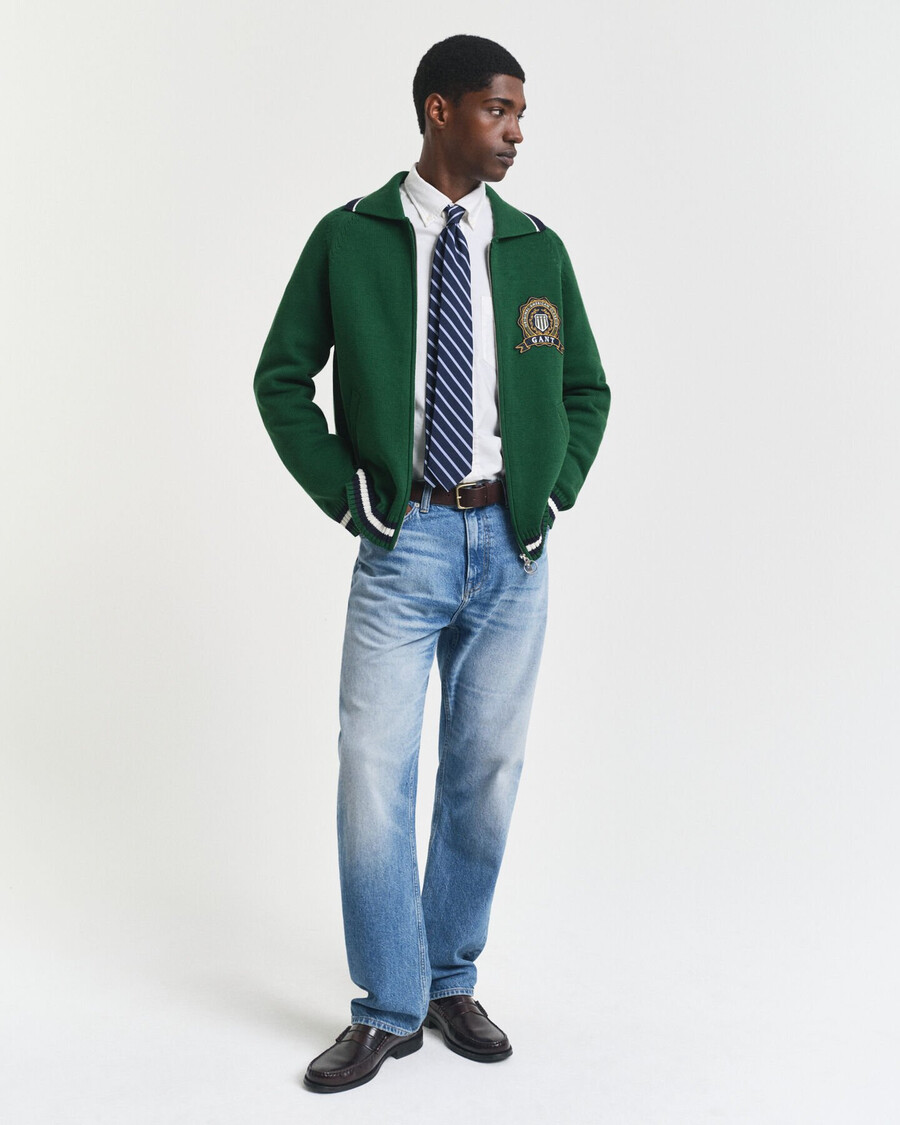 1949 graphic zipped cardigan - forest green