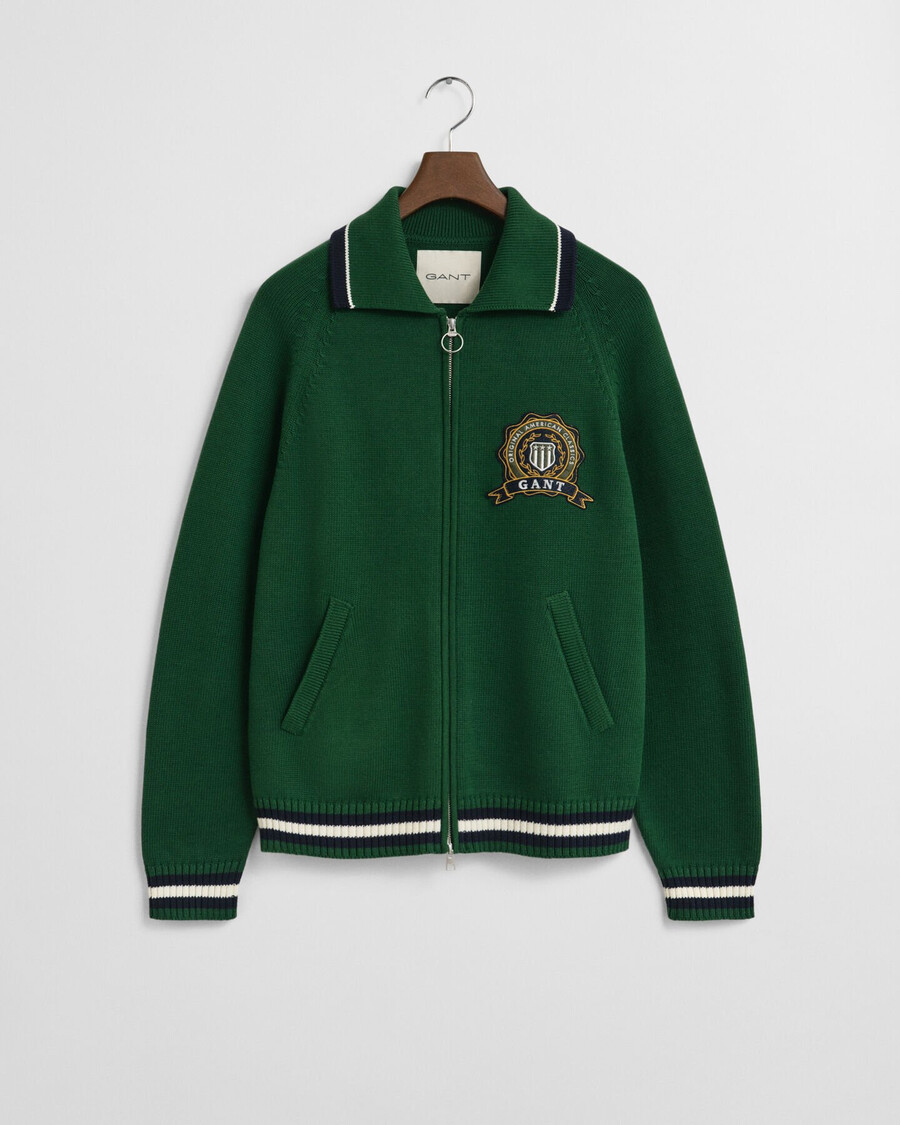 1949 graphic zipped cardigan - forest green