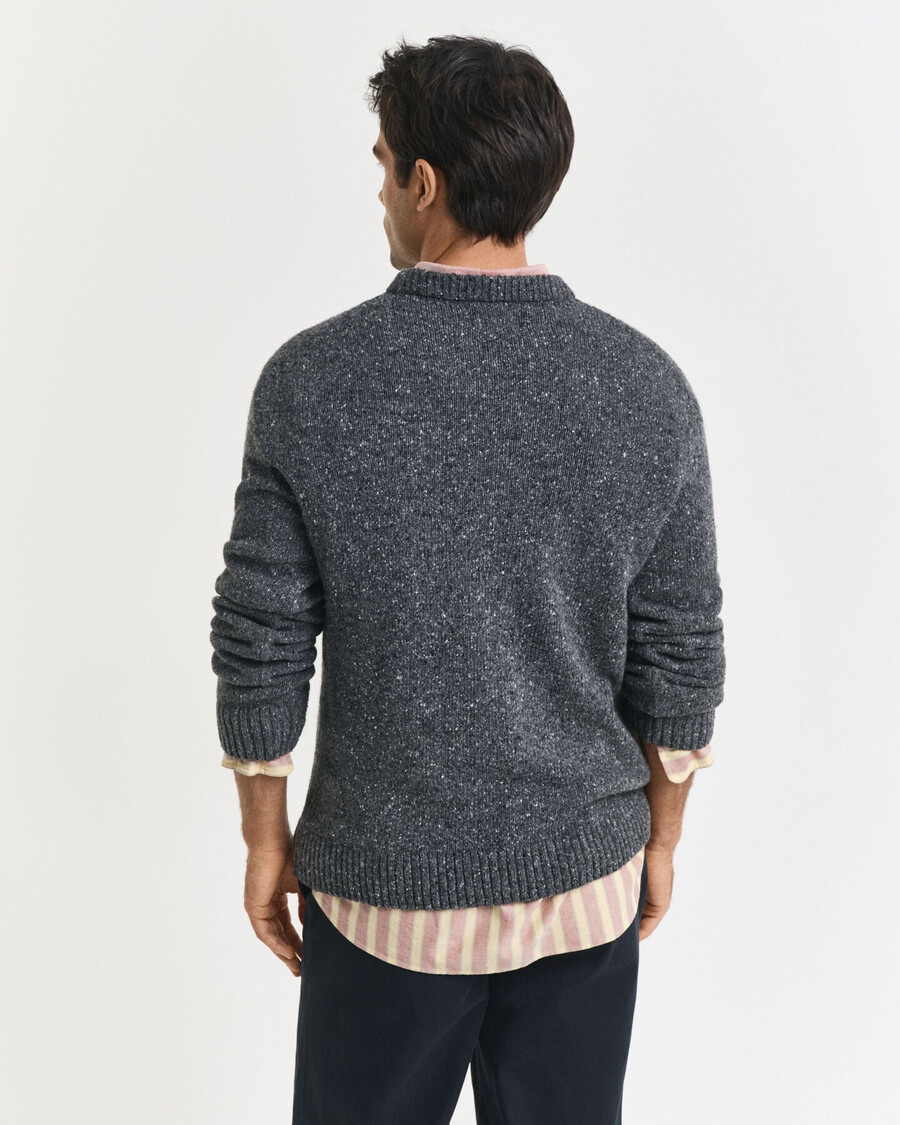 wool blend nepps crew neck sweater - charcoal melange