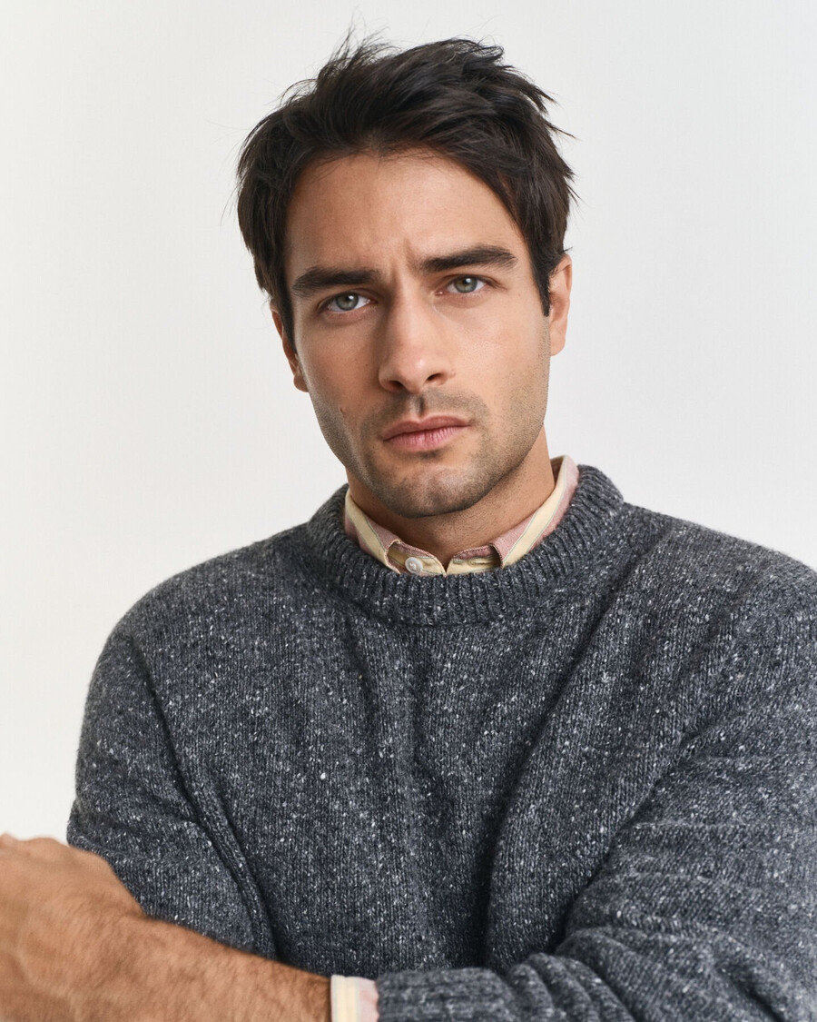 wool blend nepps crew neck sweater - charcoal melange