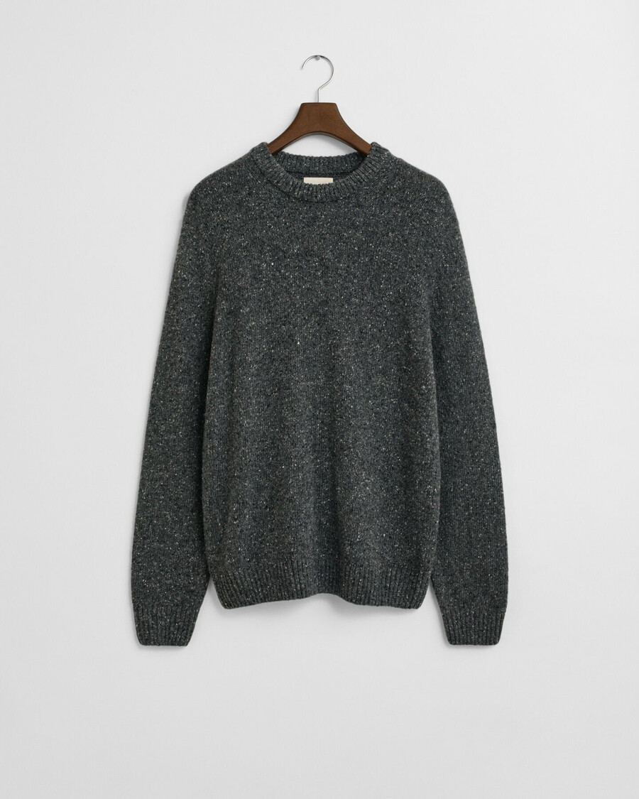 wool blend nepps crew neck sweater - charcoal melange