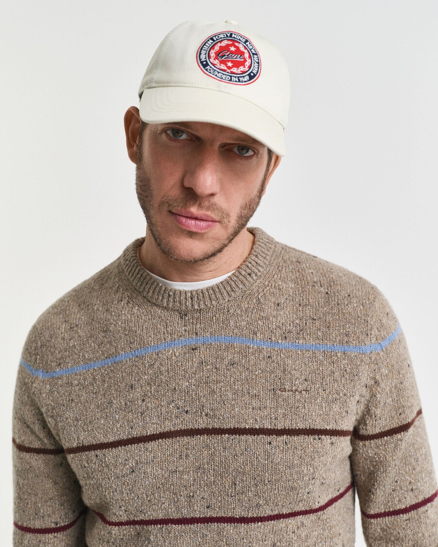 striped wool blend nepps crew neck sweater - dk sand melange