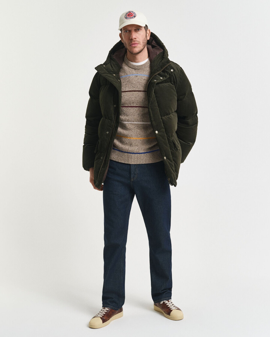 striped wool blend nepps crew neck sweater - dk sand melange