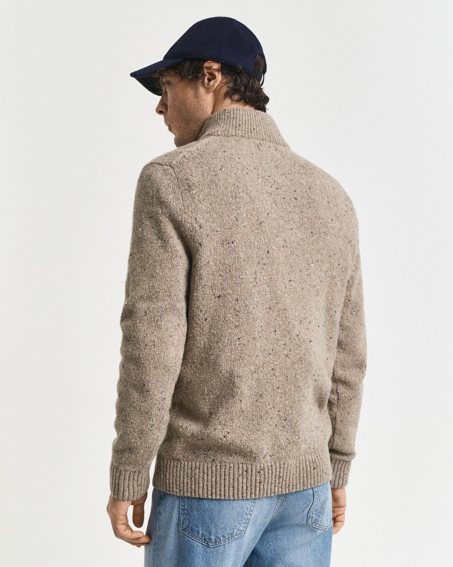 wool blend nepps halfbuttoned sweater - dk sand melange