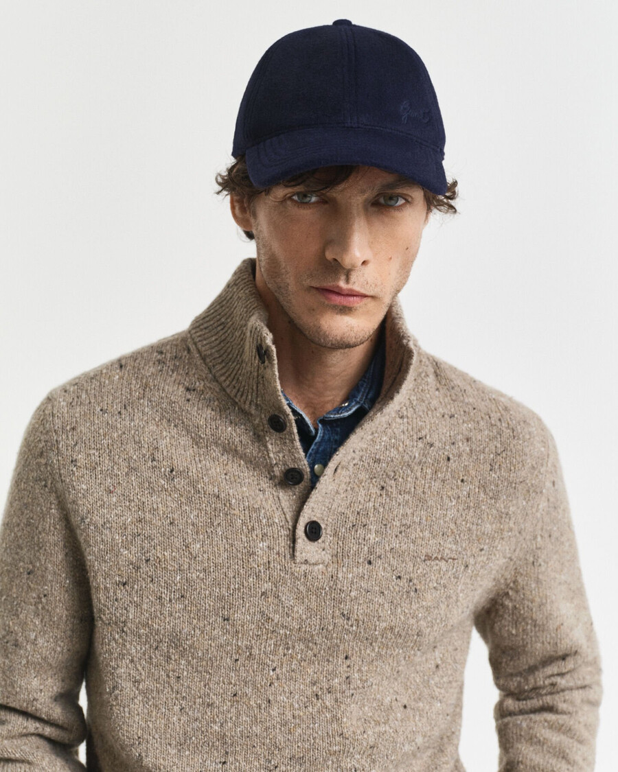 wool blend nepps halfbuttoned sweater - dk sand melange