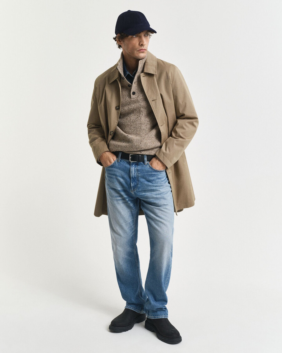 wool blend nepps halfbuttoned sweater - dk sand melange