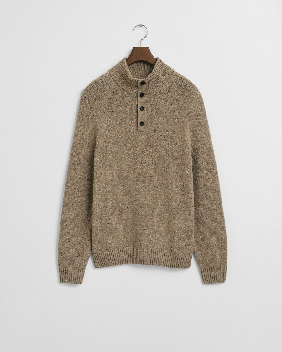 wool blend nepps halfbuttoned sweater - dk sand melange