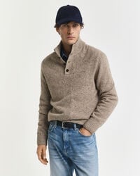 wool blend nepps halfbuttoned sweater - dk sand melange