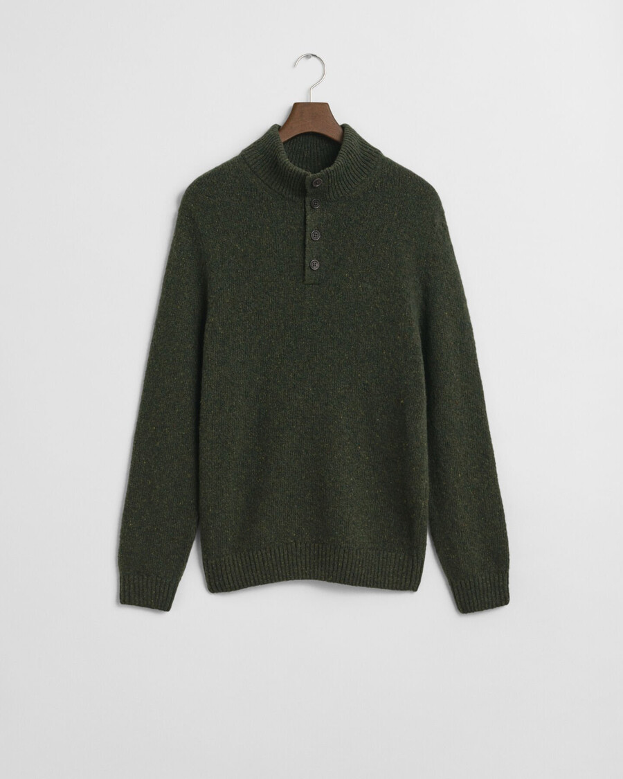 wool blend nepps halfbuttoned sweater - country green