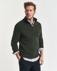 wool blend nepps halfbuttoned sweater - country green