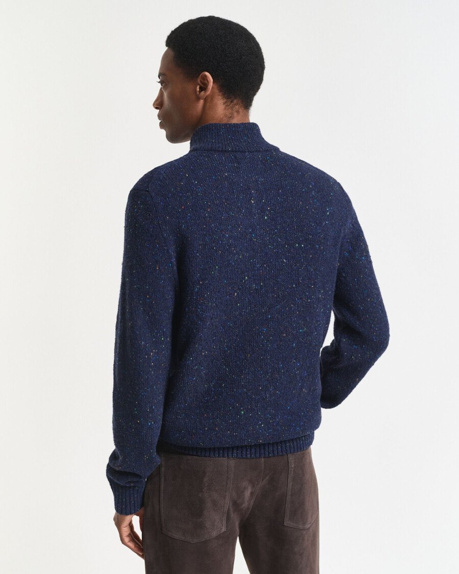 wool blend nepps halfbuttoned sweater - evening blue