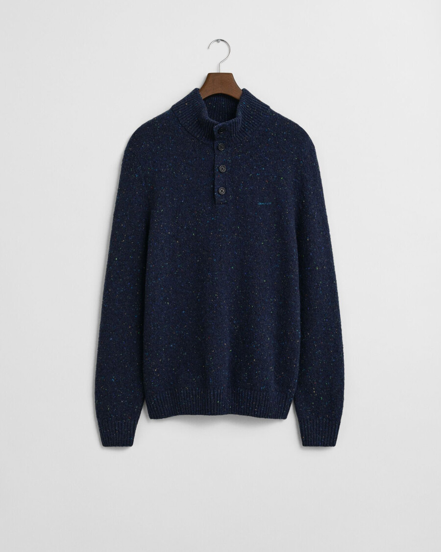 wool blend nepps halfbuttoned sweater - evening blue