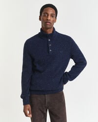 wool blend nepps halfbuttoned sweater - evening blue