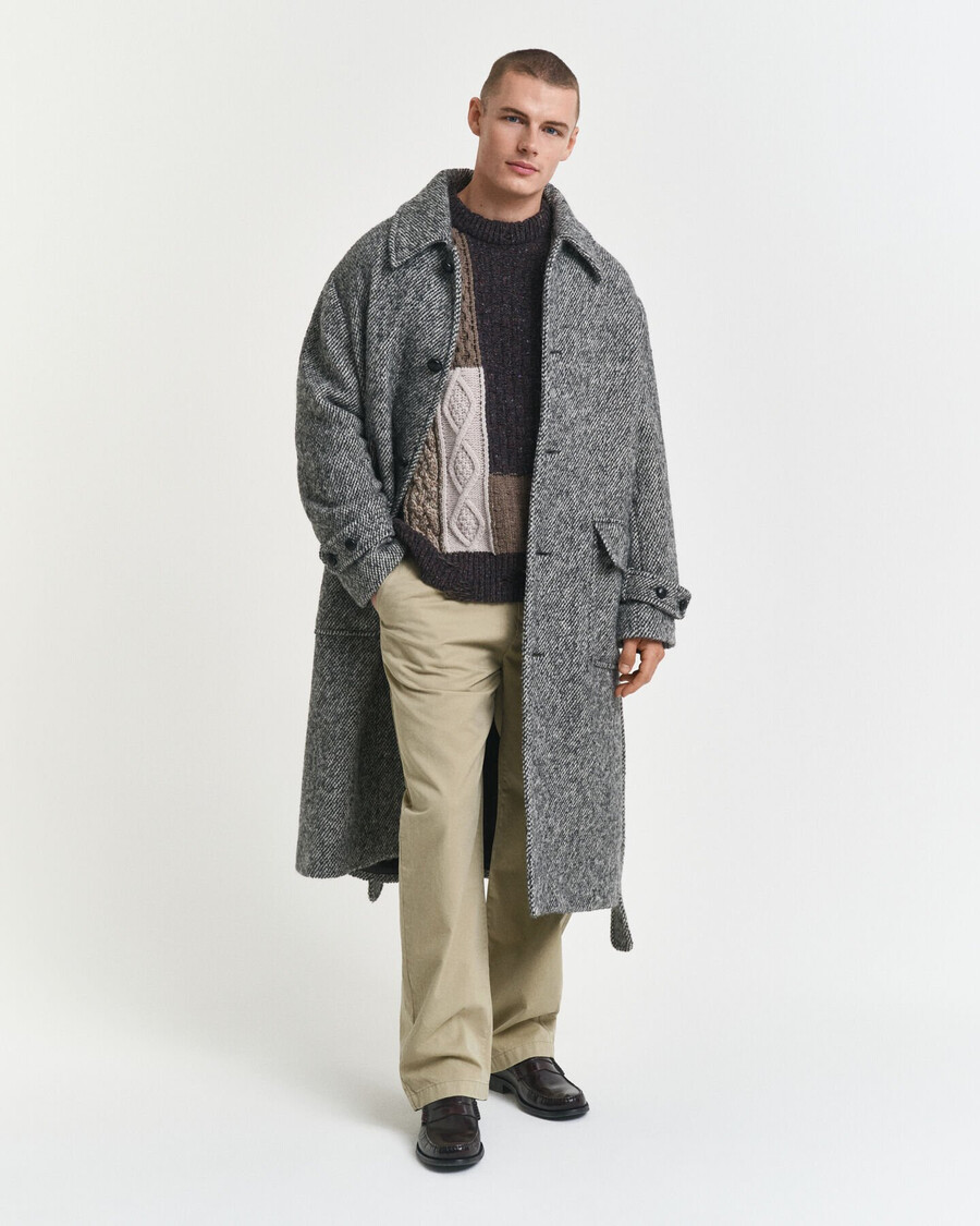 patchwork crew neck sweater - dark brown melange
